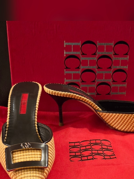 Carolina Herrera Shoes - CH Carolina Herrera Beige Woven Pointed Toe Stiletto Mules Heels Size 38